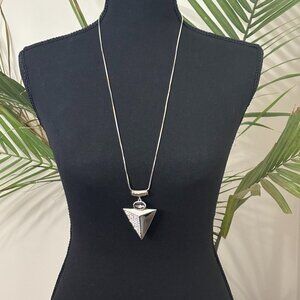 *NEW* Silver Toned Triangle Cubic Zirconia Pendant Necklace